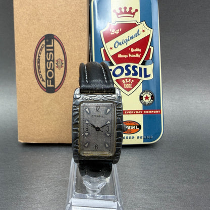 Fossil Tank Watch Unisex 24mm Gray Dial Silver Tone Rectangle ET7828 New Battery0