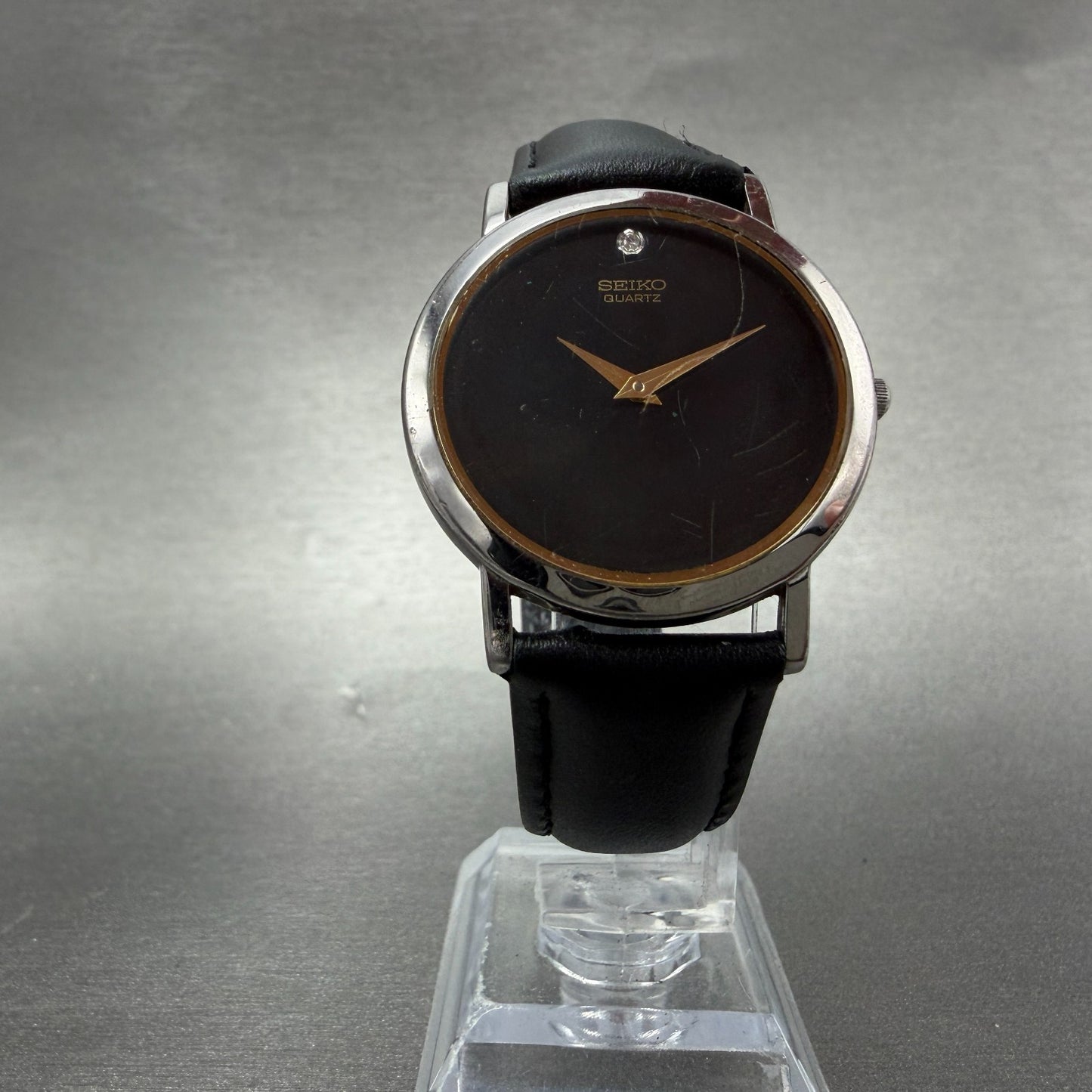 Seiko Watch Men 34mm Black Dial Silver Tone Round 7N00-8A49 Leather New Battery5