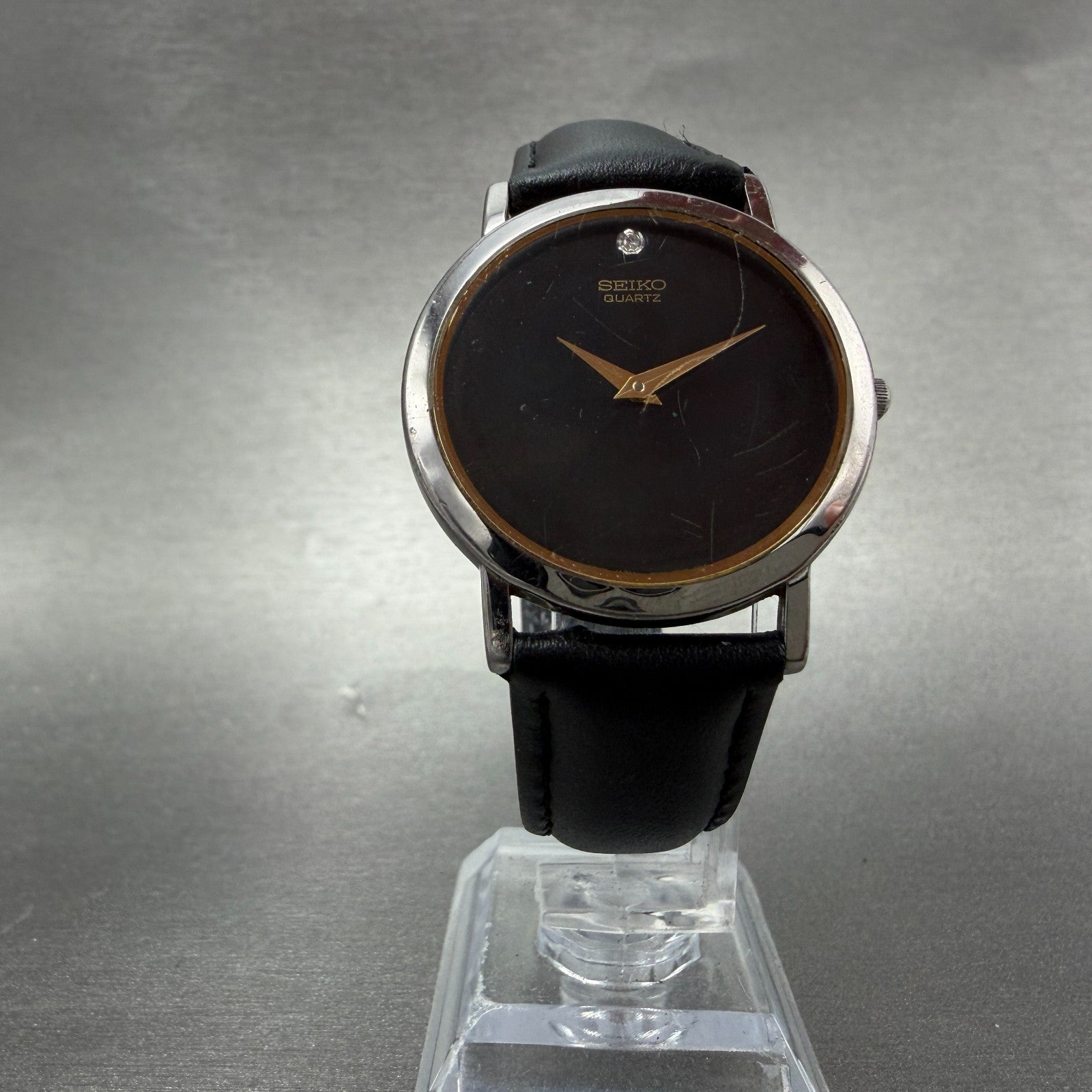Seiko Watch Men 34mm Black Dial Silver Tone Round 7N00-8A49 Leather New Battery5