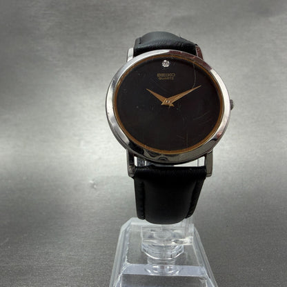 Seiko Watch Men 34mm Black Dial Silver Tone Round 7N00-8A49 Leather New Battery5