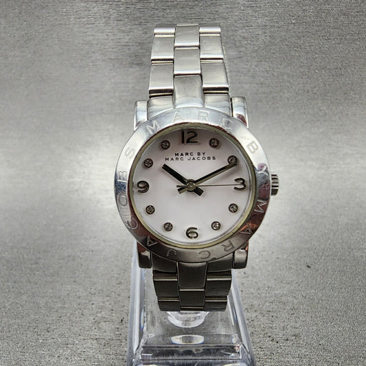 Marc Jacobs Watch Women 25mm White Dial Silver Tone Round MBM3055 New Battery0