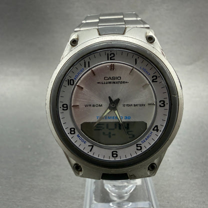 Casio Illuminator Watch Men 40mm Silver Alarm Chrono Ana Digi  AW-80 New Battery0