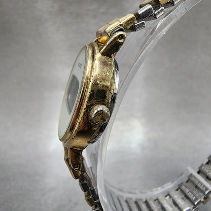 Seiko Digital Watch Women 22mm LCD White Dial Gold Tone Oval B3375050 New Batt2