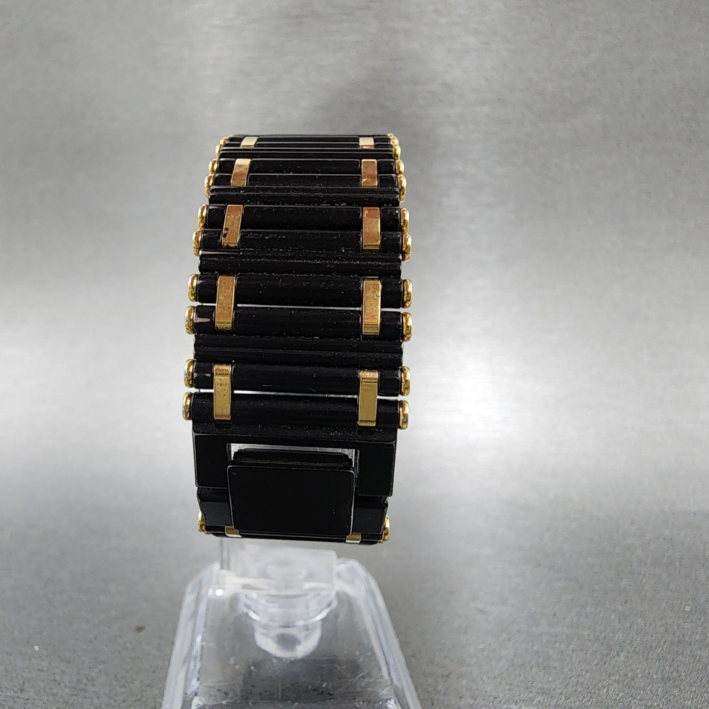 Seiko Tank Watch Men 24mm Black DIal Black & Gold Tone Octagon 7430-5810 PARTS
