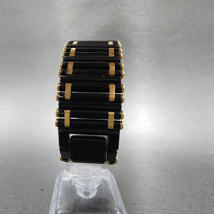 Seiko Tank Watch Men 24mm Black DIal Black & Gold Tone Octagon 7430-5810 PARTS