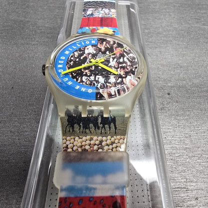 Swatch The People Watch Men 34mm Blue Dial Clear Case GZ126 New Battery NOS7