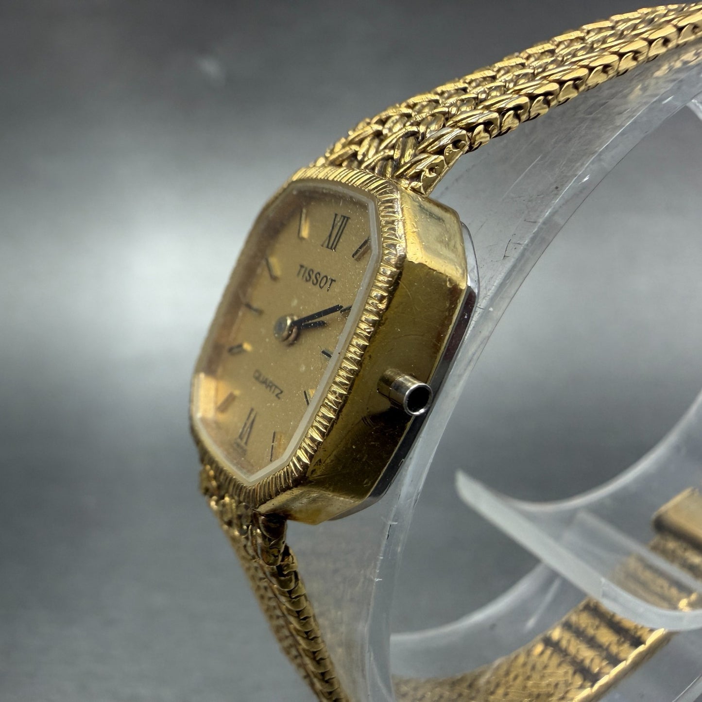 Tissot Watch Women 16mm Gold Dial Gold Plated Octagon mesh Band PARTS3