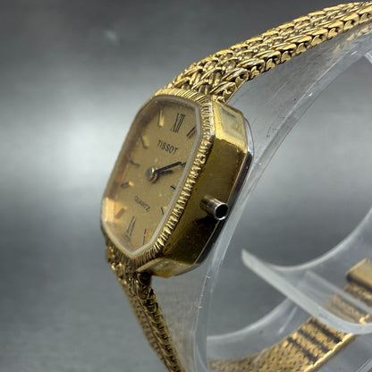 Tissot Watch Women 16mm Gold Dial Gold Plated Octagon mesh Band PARTS3