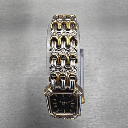 Seiko Watch Women 16mm Black Dial Two Tone Rectangle 1N00-0BK0 New Battery VTG4