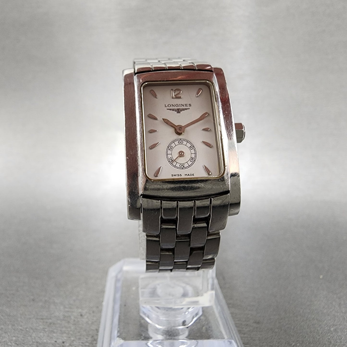 Longines Dolce Vita tank Watch Women 20mm White Dial Steel Rectangle New Batt B15