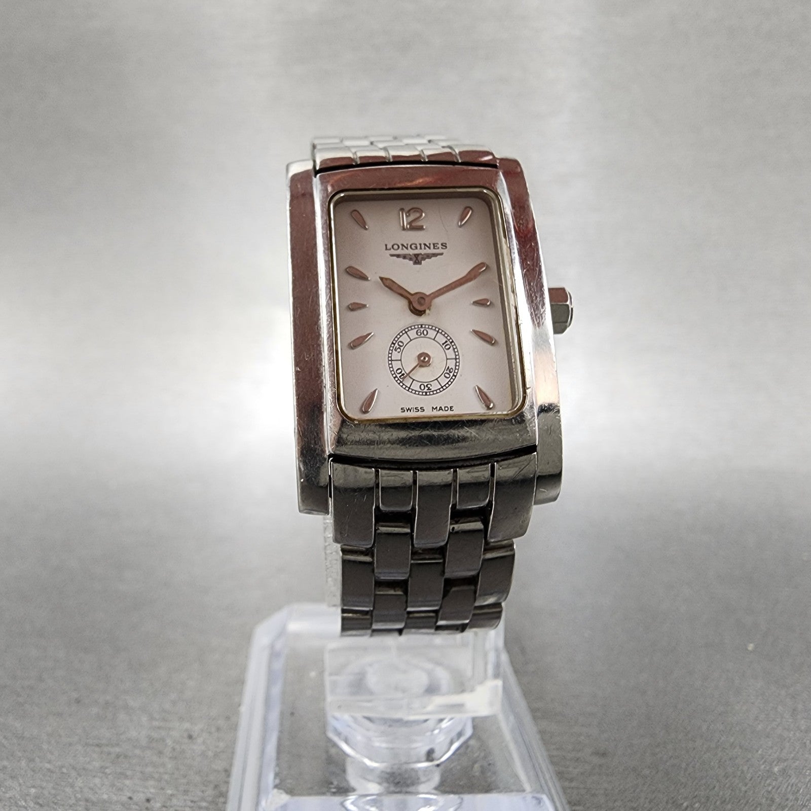 Longines Dolce Vita tank Watch Women 20mm White Dial Steel Rectangle New Batt B15