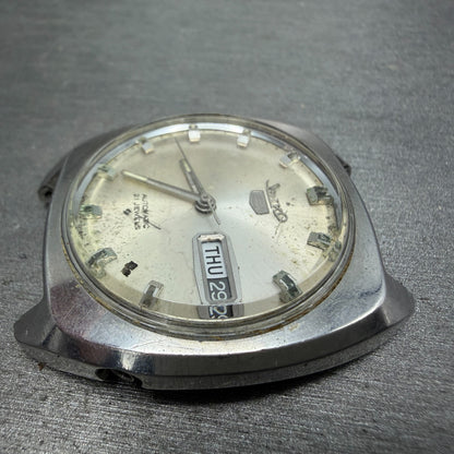 Seiko 5 Automatic Watch Men 35mm Silver Dial Silver Tone Daydate 6119-7100 PARTS6