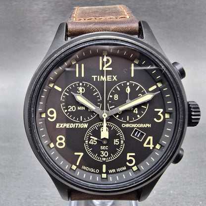 Timex Expedition Field Chronograph Watch Men 43mm Black Dial Black Tone New BatR0