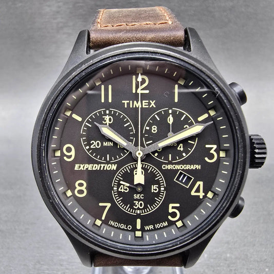 Timex Expedition Field Chronograph Watch Men 43mm Black Dial Black Tone New BatR0