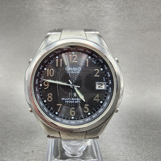 Casio Lineage Watch Men 38mm Black Dial Steel Date Atomic Solar World Time Runs0