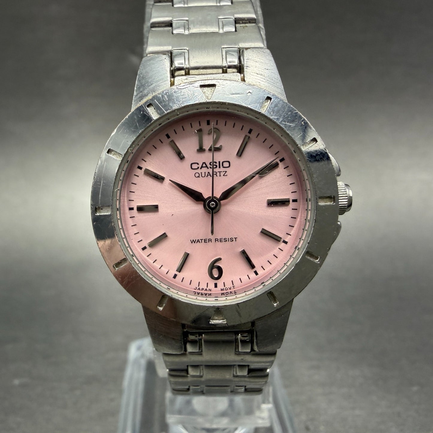 Casio Watch Women 24mm Pink Dial Silver Tone Round LTP-1177 New Battery 6580