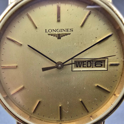 Longines Watch Men 33mm Gold Dial Gold Daydate Round L114.2 NO BACK!!!! New Batt1