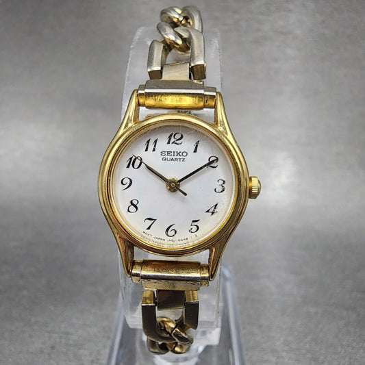 Seiko Watch Women 20mm White Dial Gold Tone Round 1N01-0E19 New Battery VTG