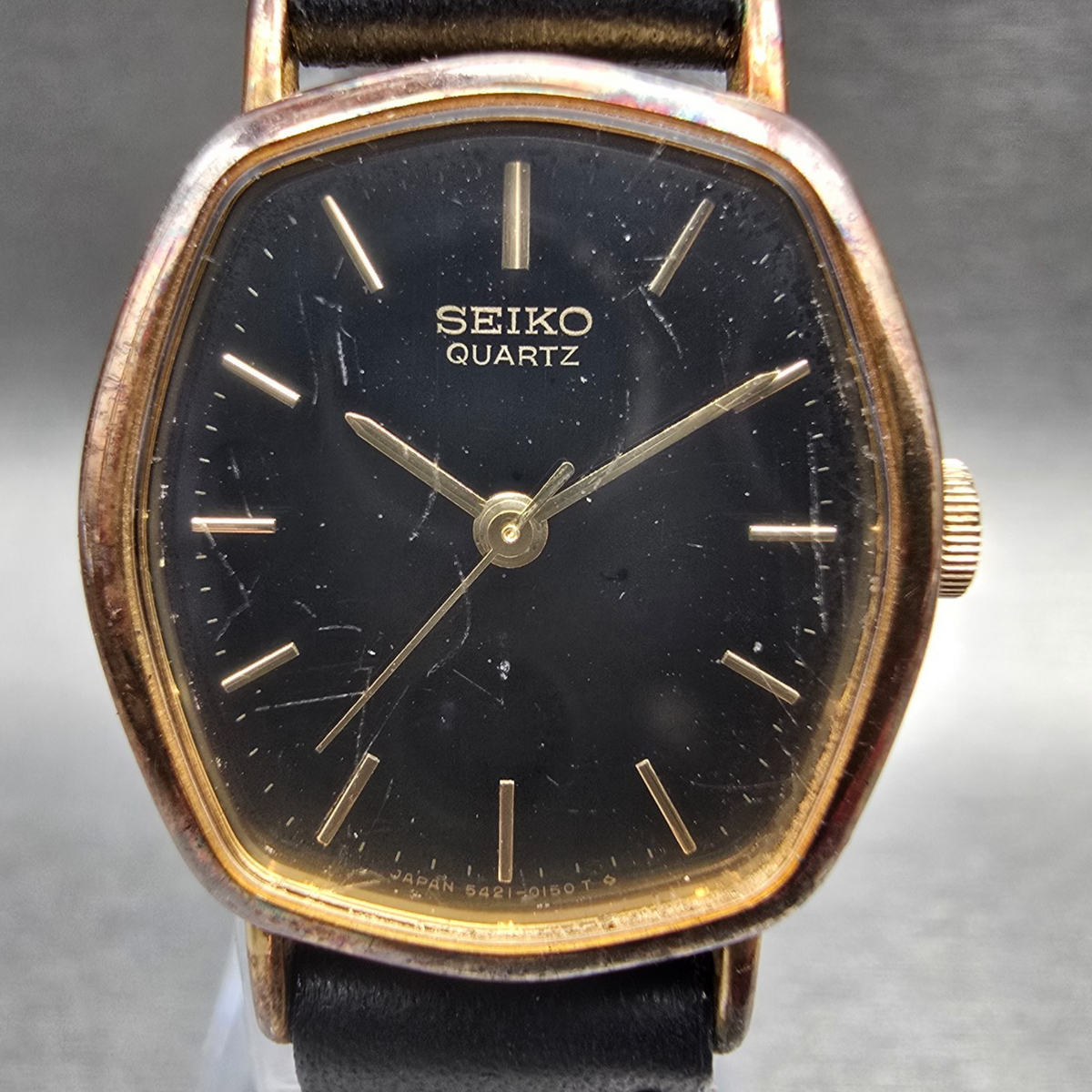 Seiko Watch Women 21mm Black Dial Gold Tone Oval 5421-5050 New Battery Vintage1