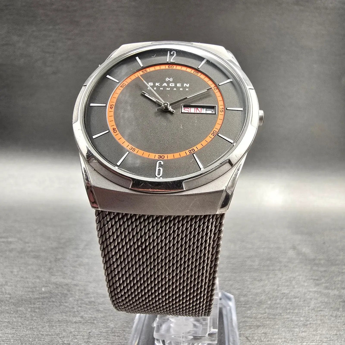 Skagen Melbye Watch Men 40mm Gray Dial Titanium Daydate Round SKW6007 New Batt5