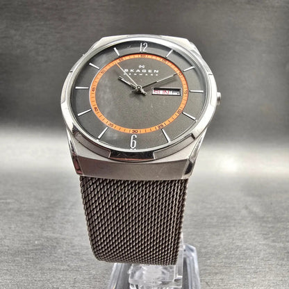 Skagen Melbye Watch Men 40mm Gray Dial Titanium Daydate Round SKW6007 New Batt5
