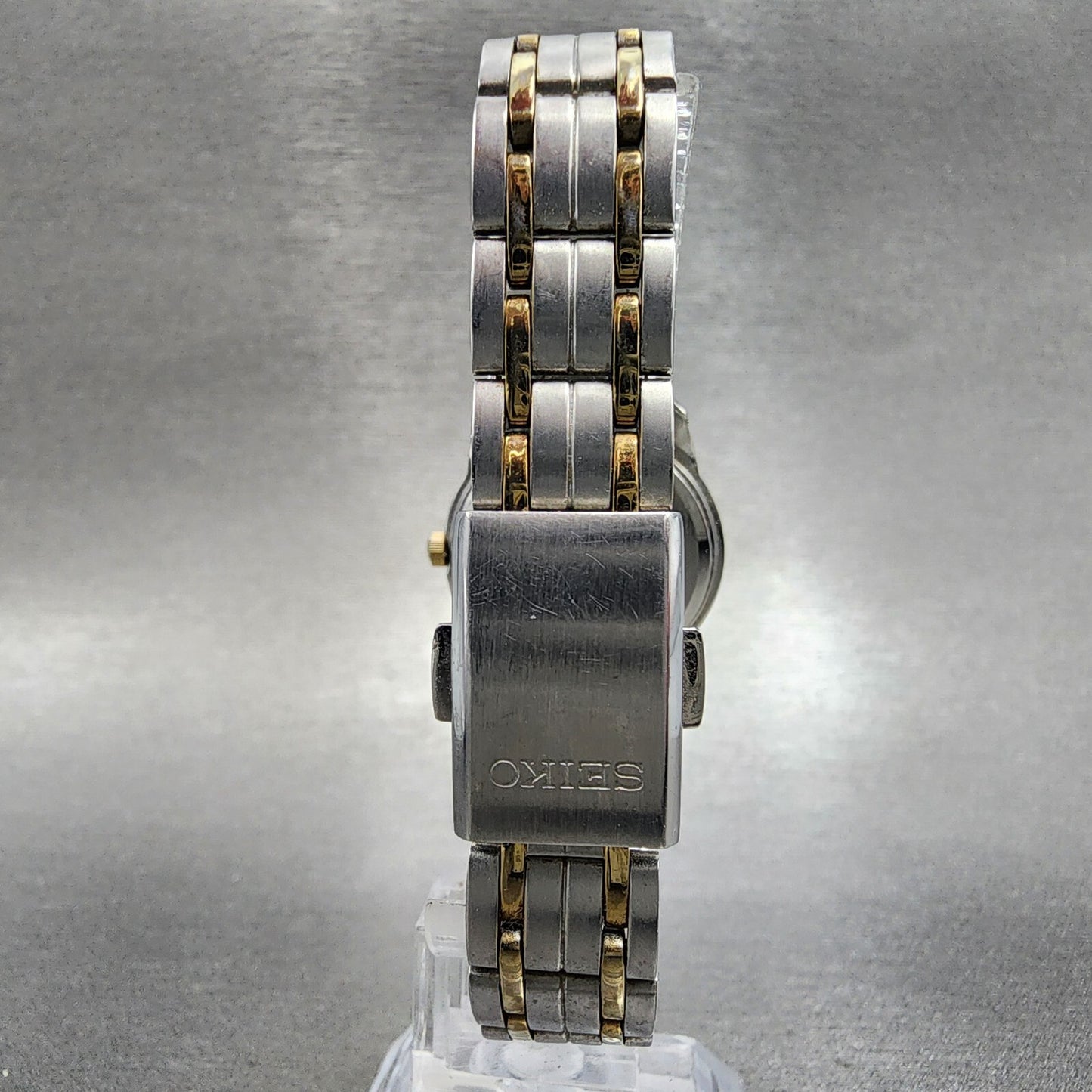 Seiko Watch Women 27mm Gray Dial Two Tone Date Round 7N82-0HF0 New Battery