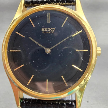 Seiko Watch Men 32mm Black Dial Gold Tone Round 5Y30-7A79 New Battery Vintage1