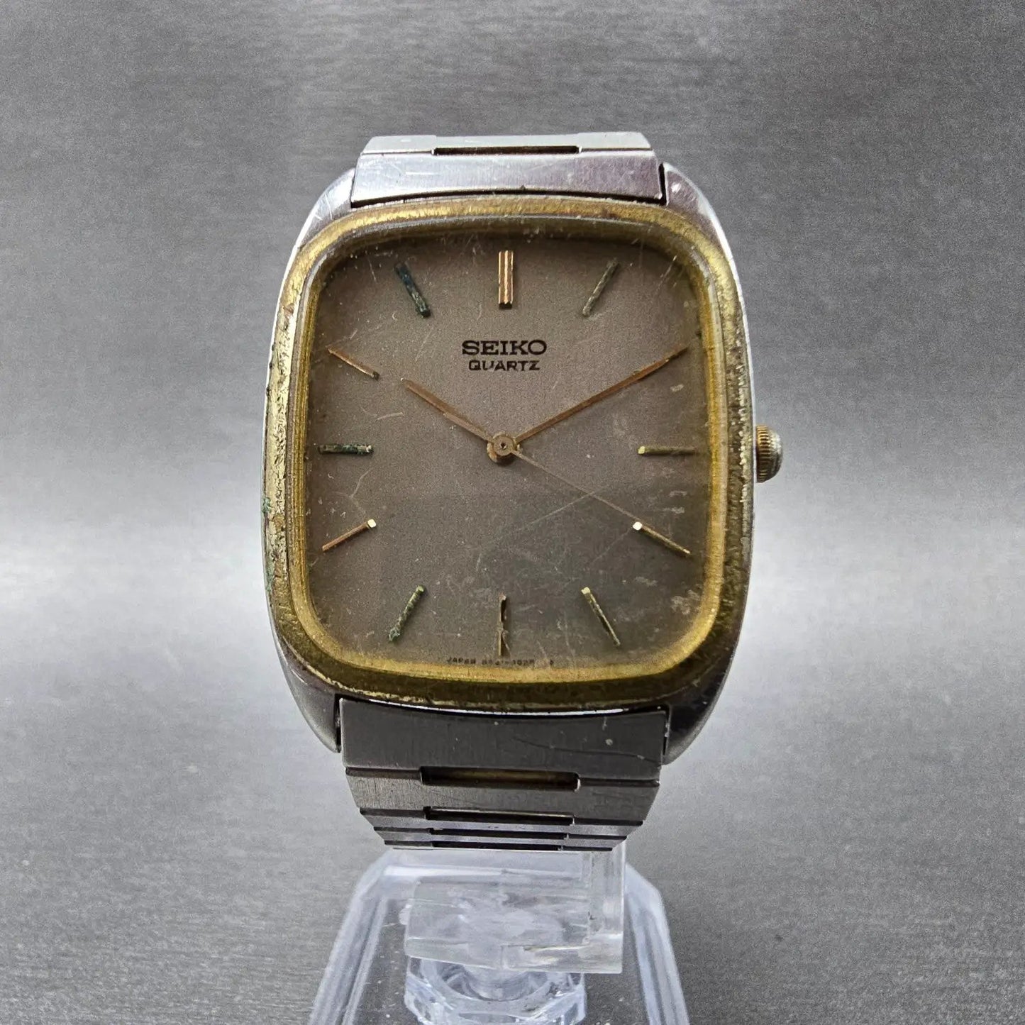 Seiko Watch Men 30mm Silver Dial Two Tone Rectangle 6431-5010 PARTS Vintage6