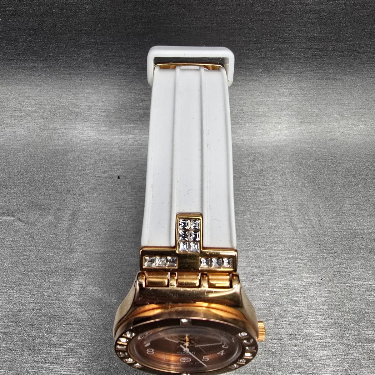 Swatch Irony Fancy Me Pink Gold Watch Women 33mm Gemmed Date YLG403 New Battery4