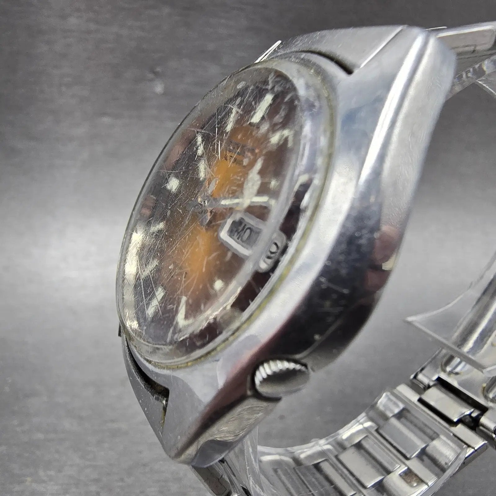 Seiko Automatic Watch Men 38mm Brown Dial Silver Tone Daydate 7009-8049 PARTS3