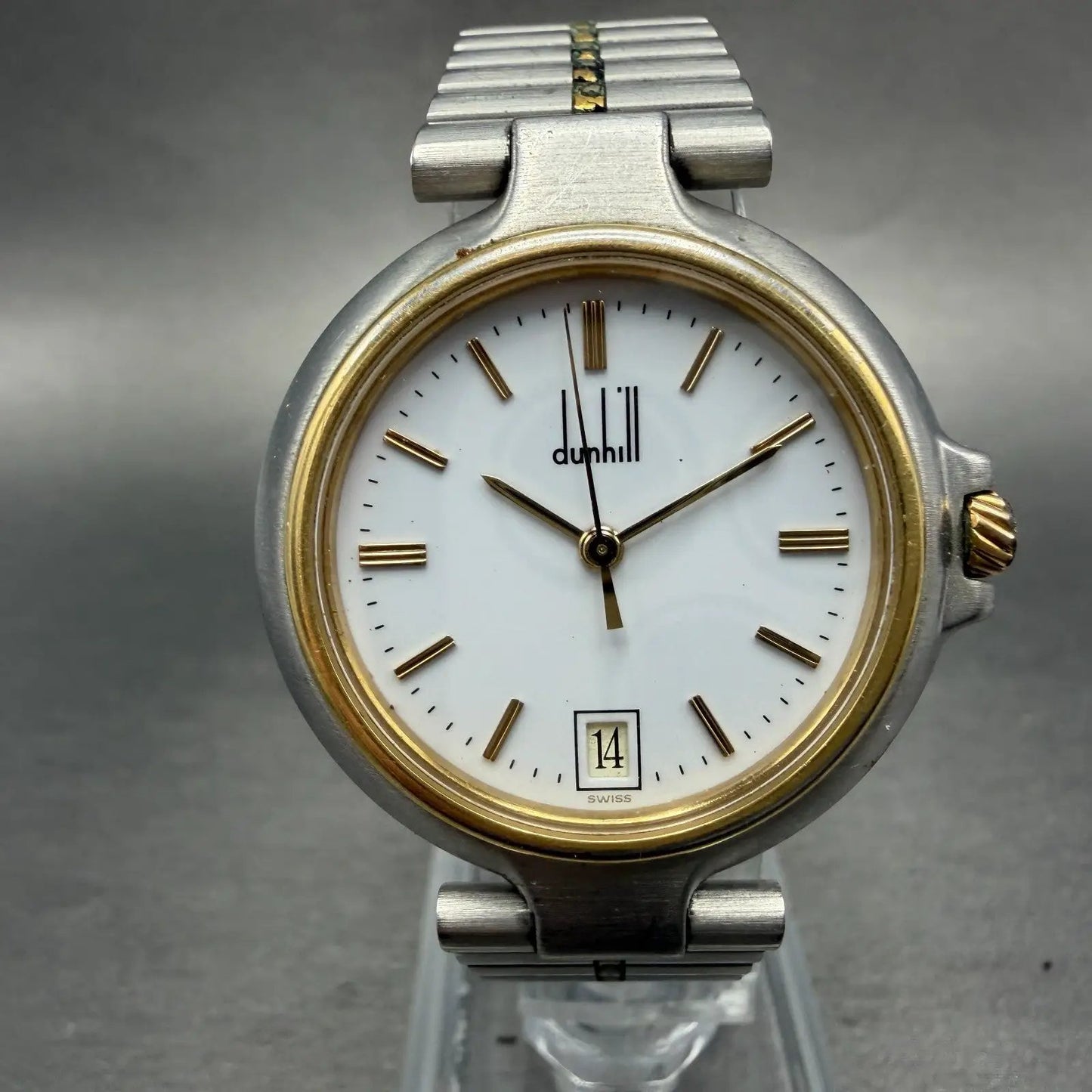 Dunhill Millennium Watch Men 32mm White Dial Two Tone Date Round New Battery0