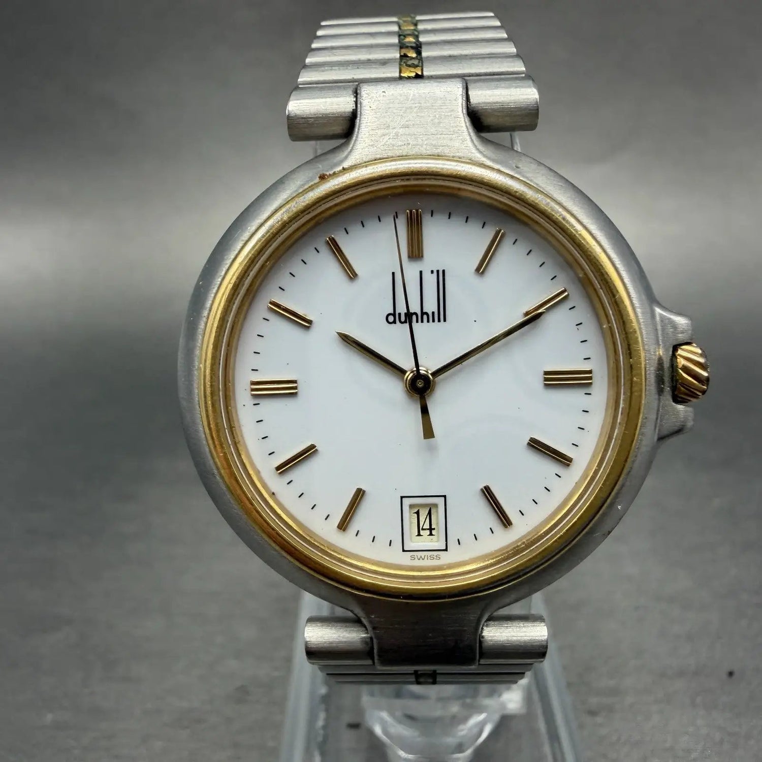 Dunhill Millennium Watch Men 32mm White Dial Two Tone Date Round New Battery0