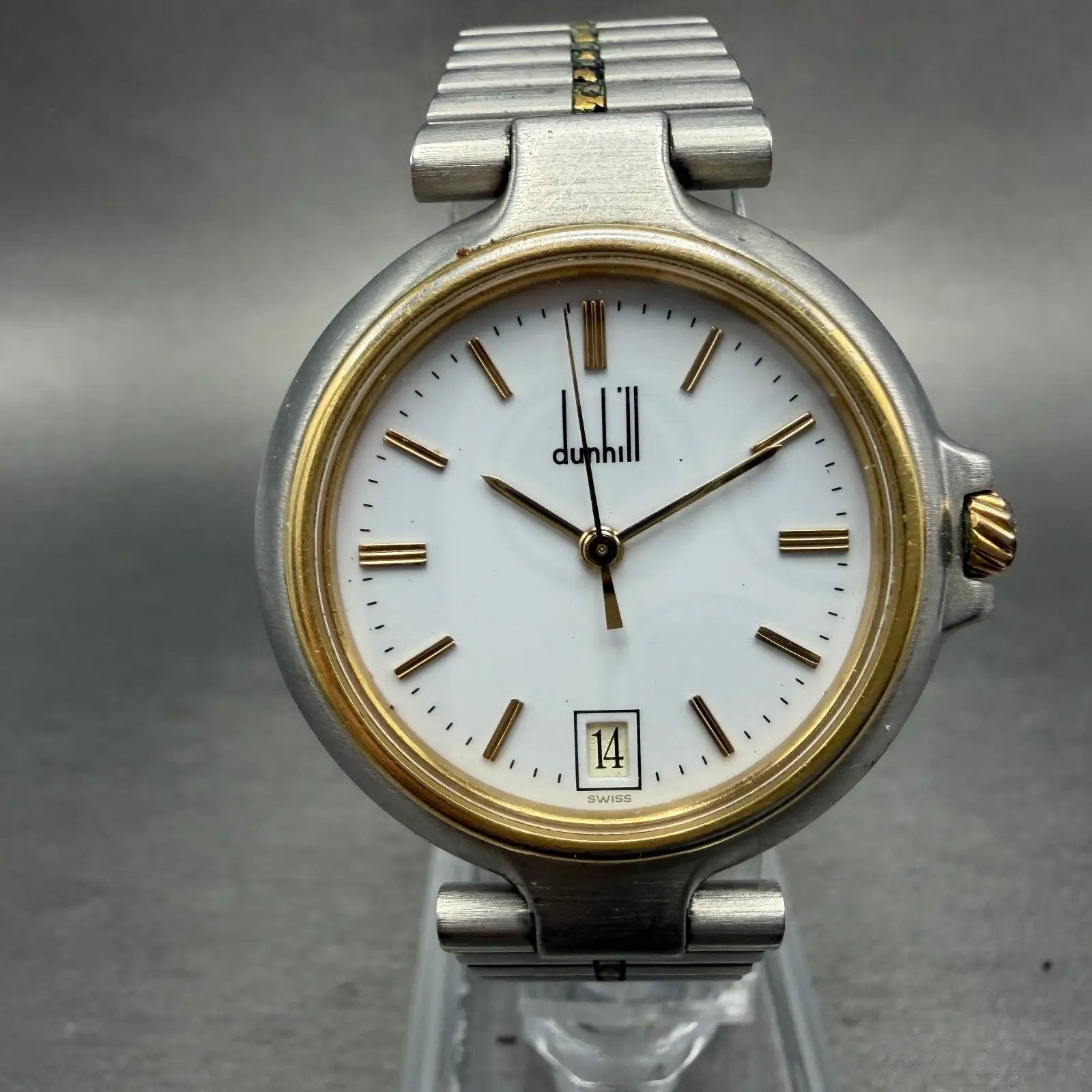 Dunhill Millennium Watch Men 32mm White Dial Two Tone Date Round New Battery0