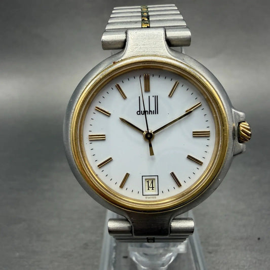 Dunhill Millennium Watch Men 32mm White Dial Two Tone Date Round New Battery0