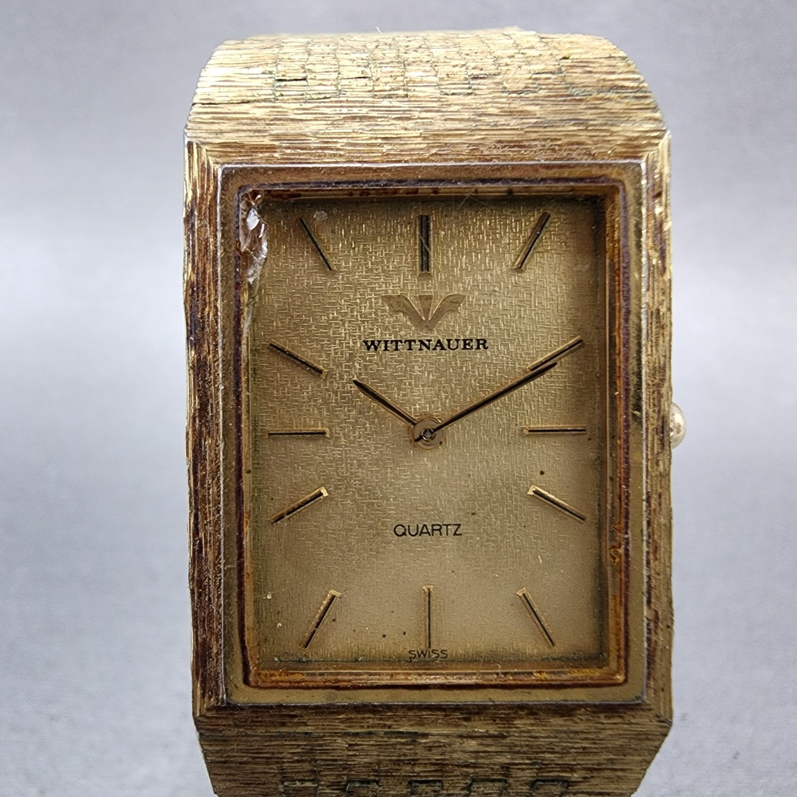 Wittnauer Tank Watch Men 25mm Champagne Dial Gold Tone Rectangle New Battery2