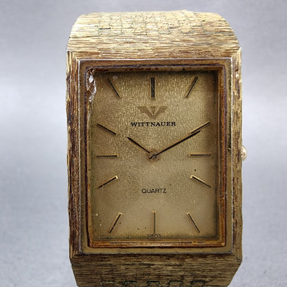 Wittnauer Tank Watch Men 25mm Champagne Dial Gold Tone Rectangle New Battery2