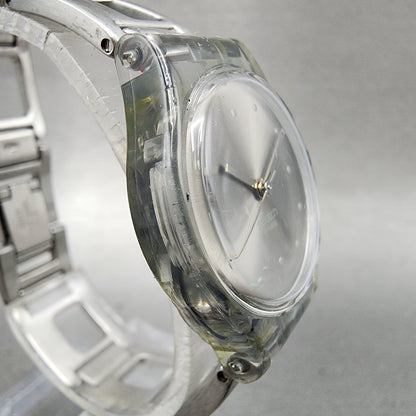 Swatch Watch Women 25mm Silver Dial Clear Case Round New Battery VTG3