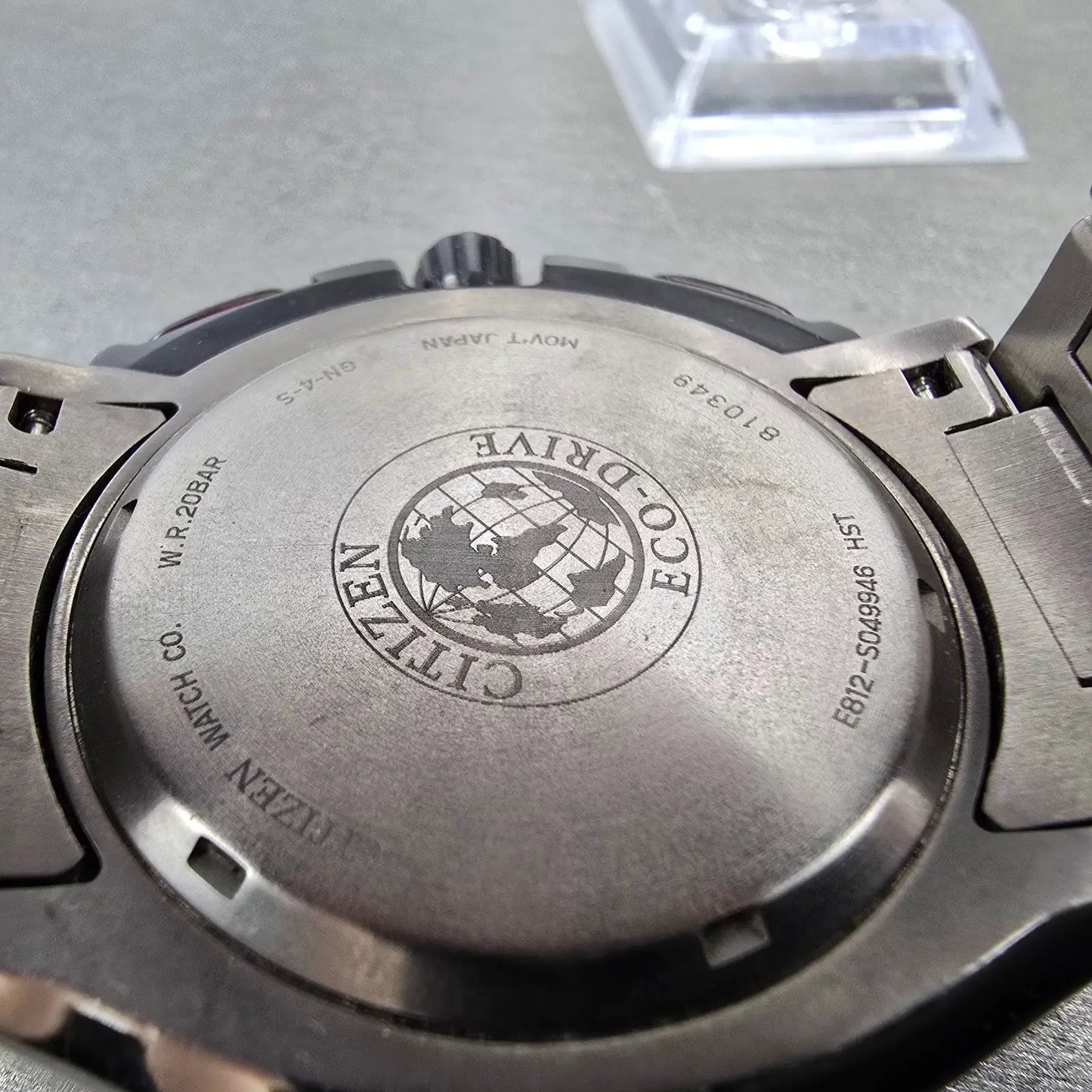 Citizen Eco-Drive Chronograph Watch Men 49mm Black Dial Titanium Date E812 Works9