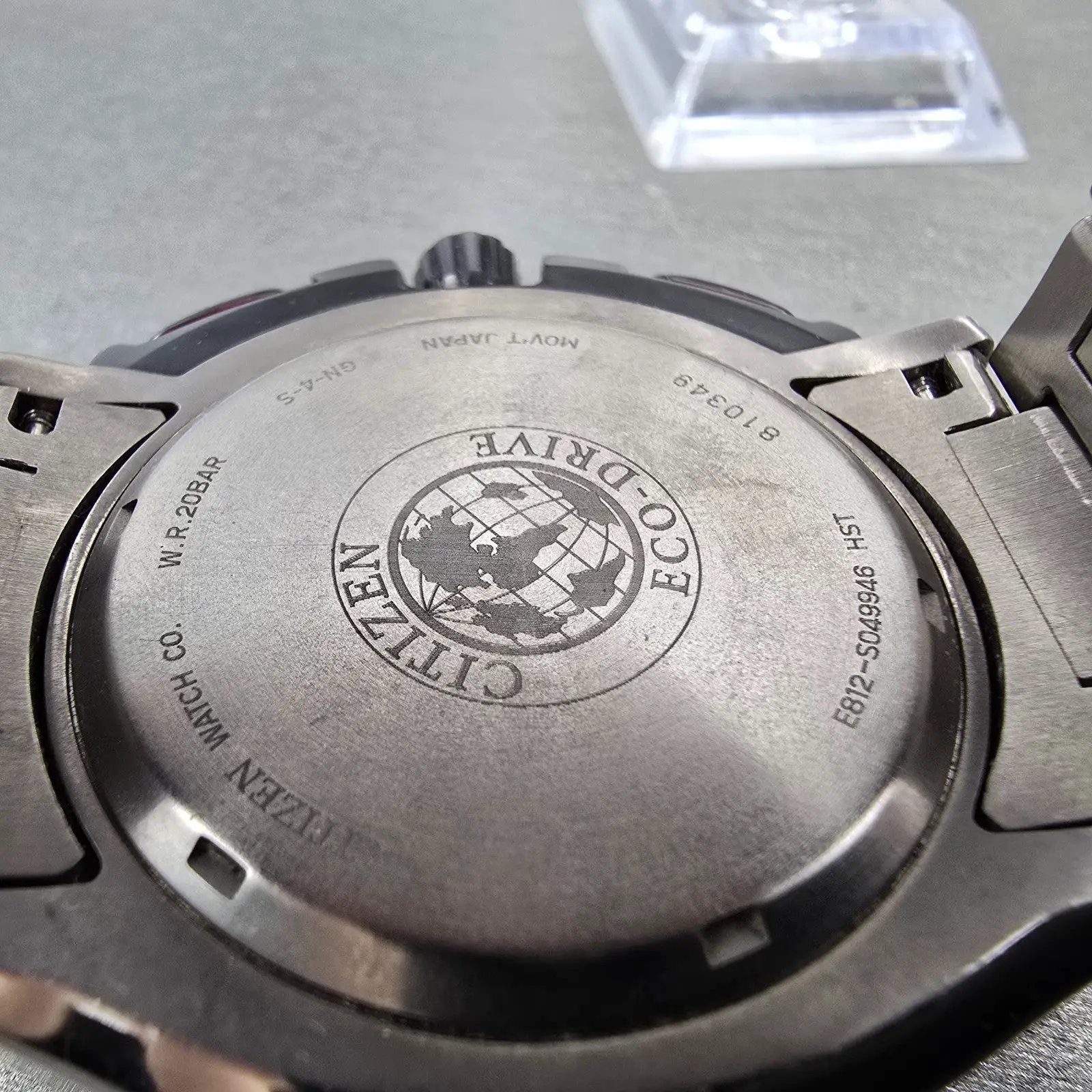 Citizen Eco-Drive Chronograph Watch Men 49mm Black Dial Titanium Date E812 Works9