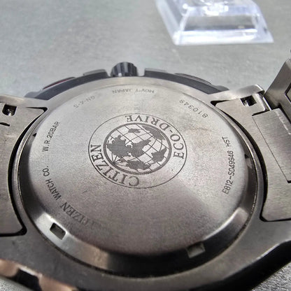 Citizen Eco-Drive Chronograph Watch Men 49mm Black Dial Titanium Date E812 Works9