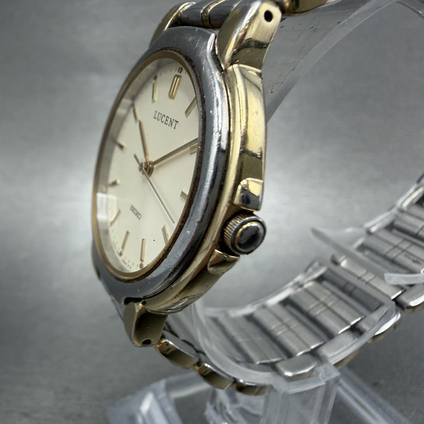 Seiko Lucent Watch Men 32mm Cream Dial Two Tone Round 8n216000 New Battery2