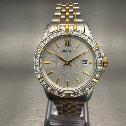 Seiko Watch Women 28mm Silver Dial Two Tone Date Round 6N22-00G0 New Battery0