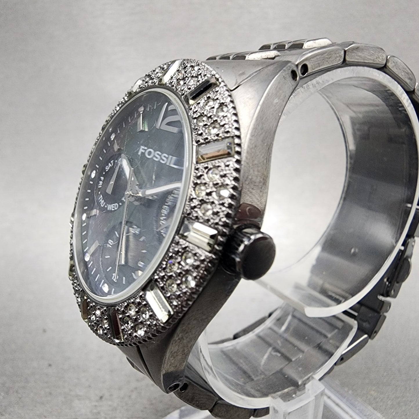 Fossil Blue Watch Women 38mm MOP Dial Black Tone Daydate BQ9342 New Battery2