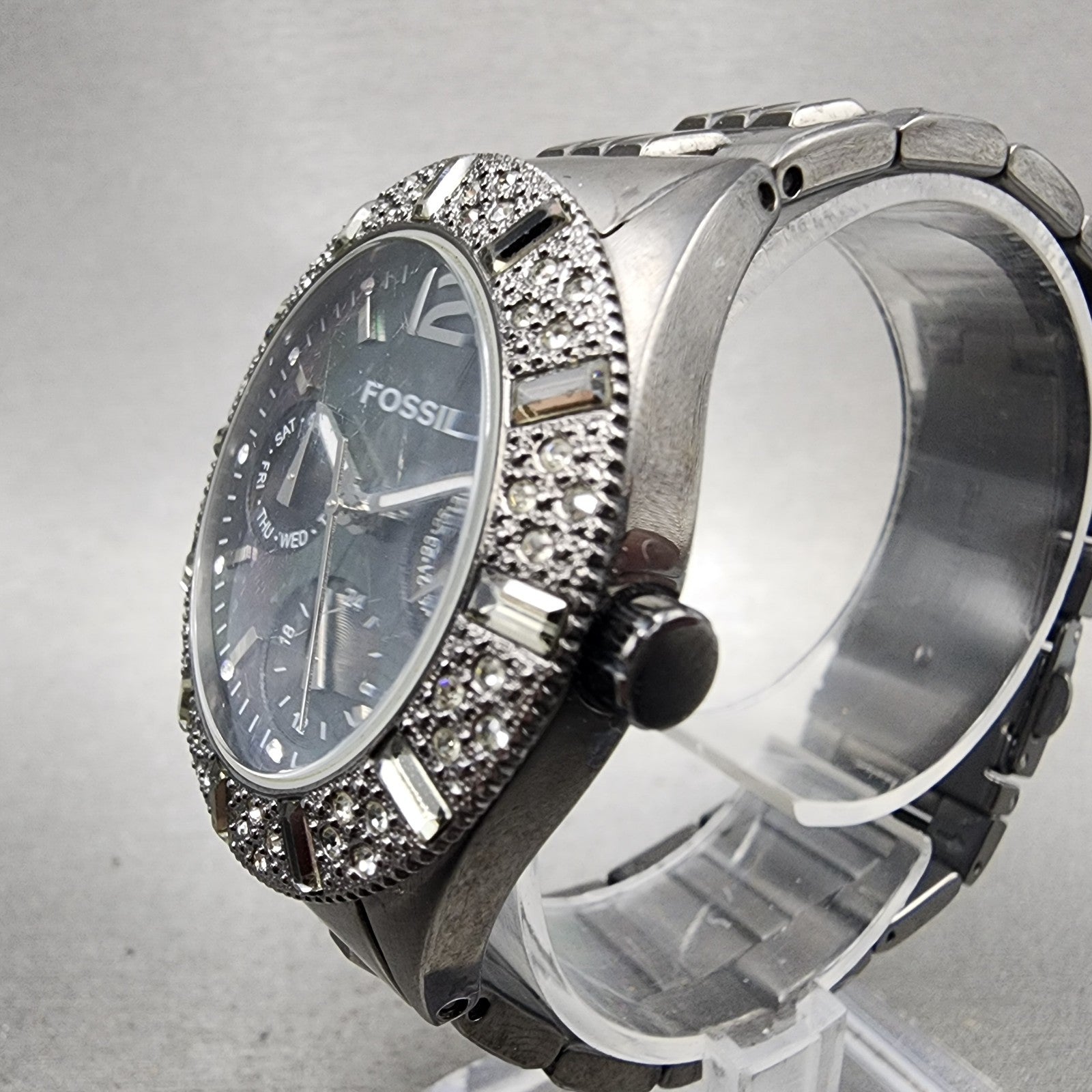 Fossil Blue Watch Women 38mm MOP Dial Black Tone Daydate BQ9342 New Battery2