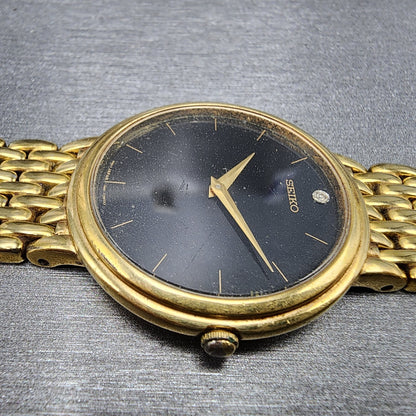 Seiko Watch Men 35mm Black Dial Gold Tone Round 7N00-F169 PARTS