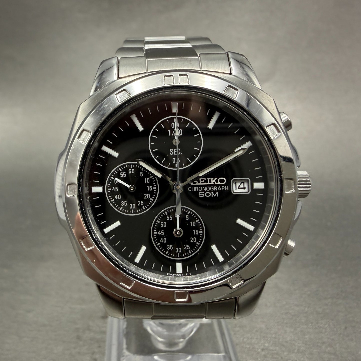 Seiko Chronograph Watch Men 39mm Black Dial Silver Tone Date 7t92-0ca0 New Batt0