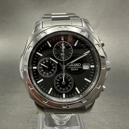 Seiko Chronograph Watch Men 39mm Black Dial Silver Tone Date 7t92-0ca0 New Batt0