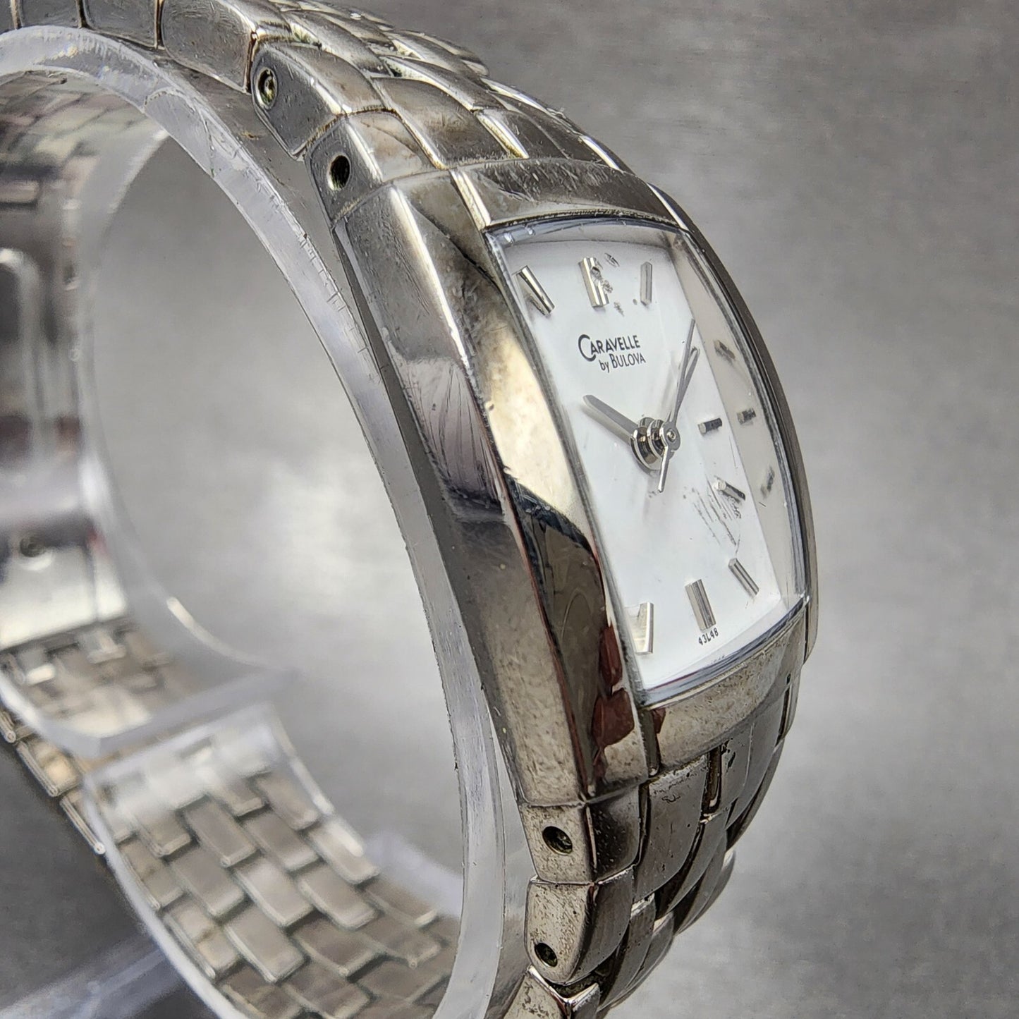 Caravelle Bulova Watch Women 20mm White Dial Silver Tone Rectangle 43L48 NewBatt
