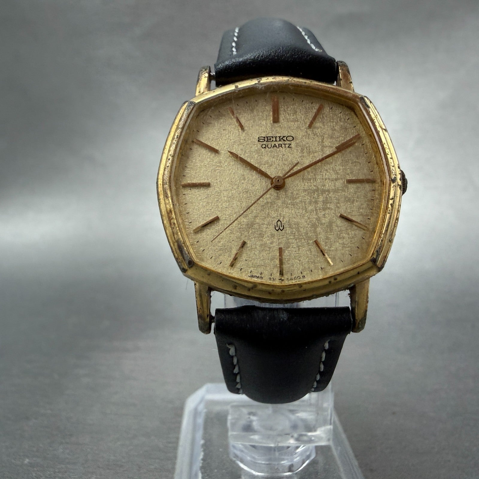 Seiko Watch Men 30mm Champagne Dial Gold Tone Octagon 5931-5350 New Battery VTG5