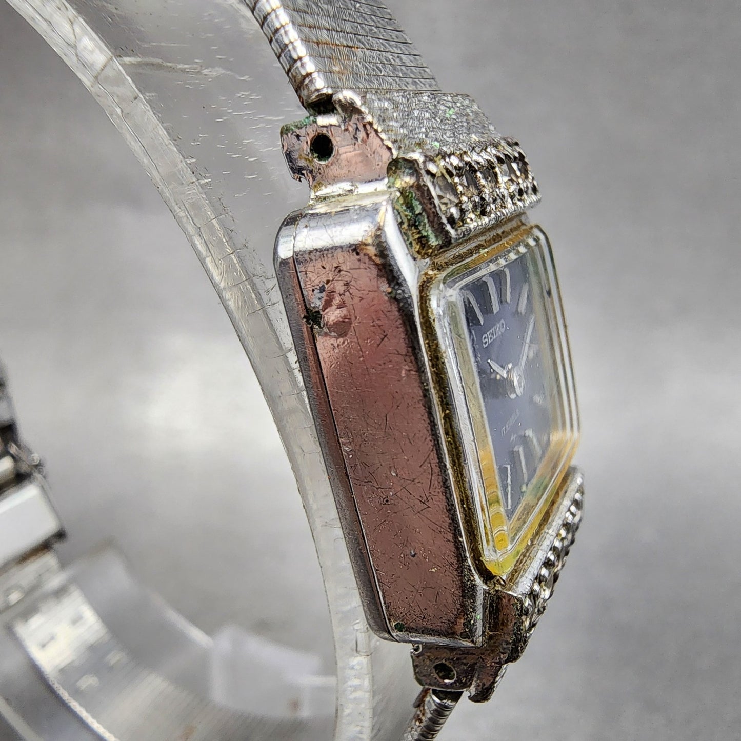 Seiko Tank Watch Women 17mm Purple Dial Silver Tone 213141 Manual PARTS4